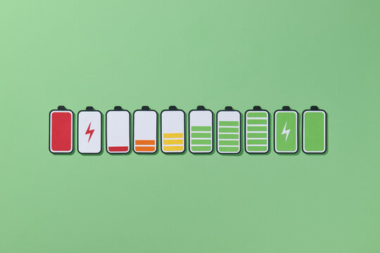 Paper cut battery icon collection with charging level
