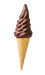 Chocolate ice cream in the cone. 