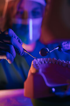 A dental technician working 
