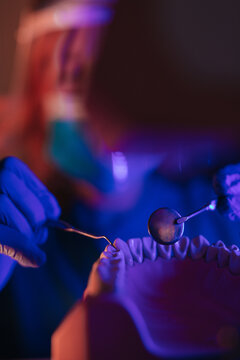A dental technician working 