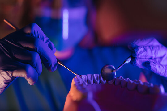 A dental technician working 