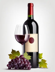 Bottle and glass with red wine, Generative AI Art