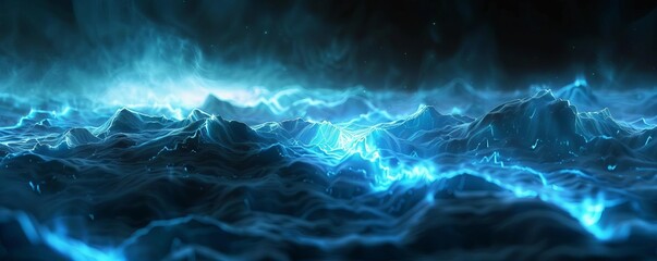 An ethereal landscape where glowing axons illuminate the darkness