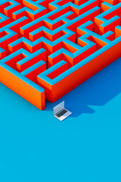 Laptop at the Entrance of an Intricate Maze