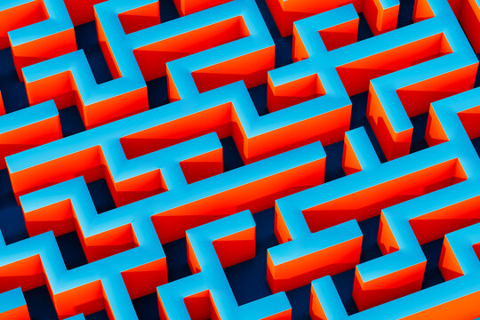 Overhead View of Blue Maze on Solid Background