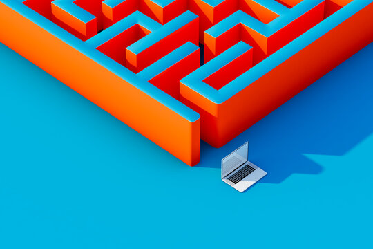 Laptop at the Entrance of an Intricate Maze