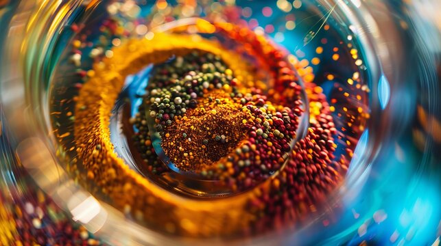 Colorful spices in a glass jar for culinary designs