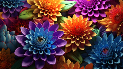 Digital 3d psychedelic flowers and plants abstract background