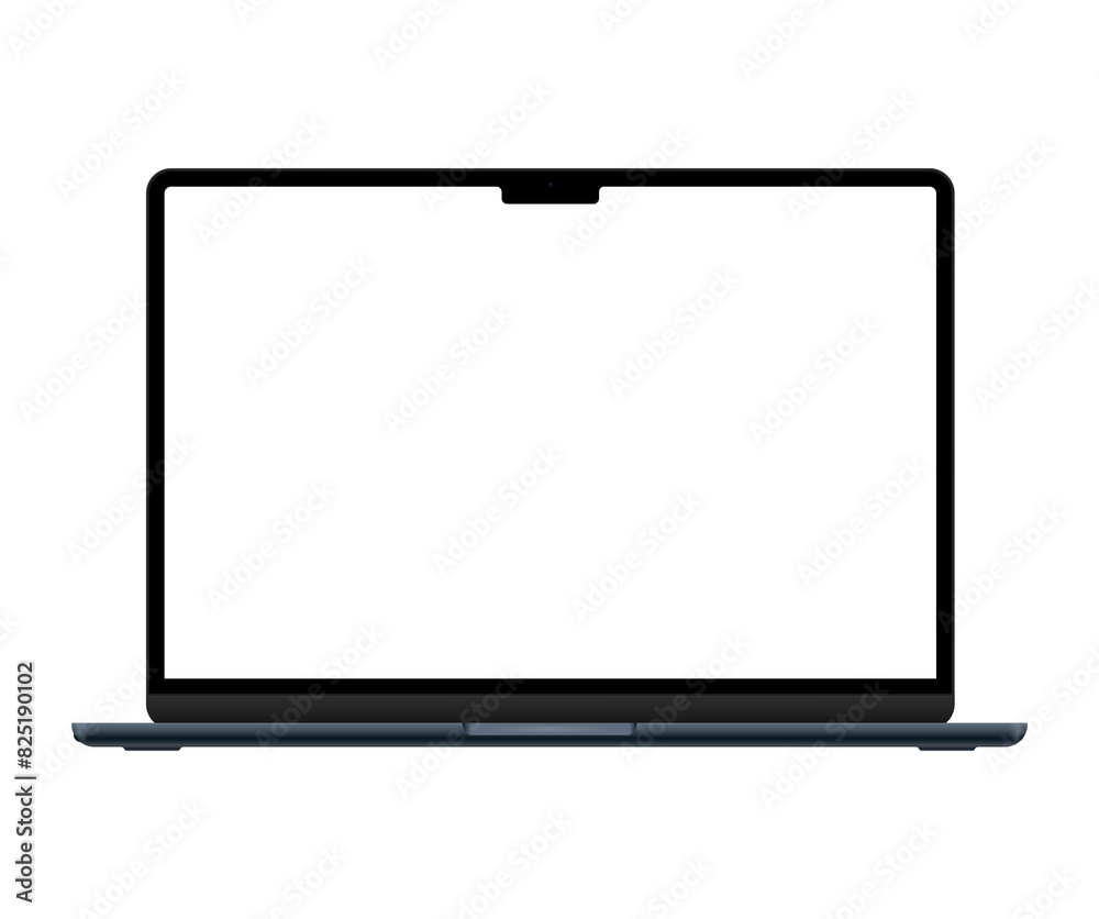 Poster realistic laptop mockup with blank screen isolated on white background, perspective laptop mock up d