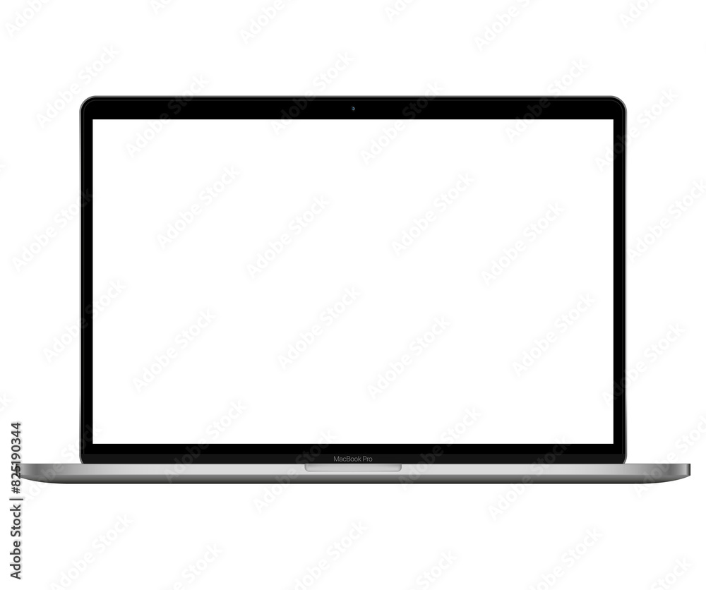 Poster realistic laptop mockup with blank screen isolated on white background, perspective laptop mock up d