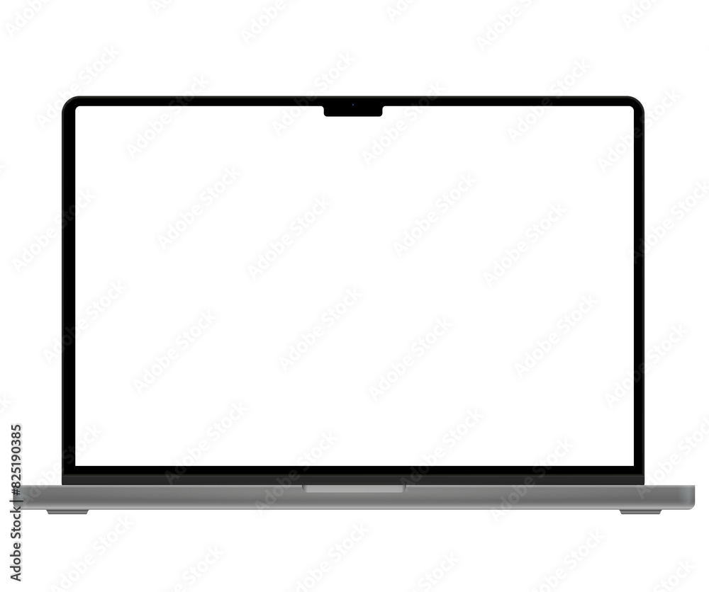 Poster realistic laptop mockup with blank screen isolated on white background, perspective laptop mock up d
