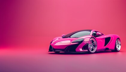 Sleek electric toy supercar on fuchsia pink background with copy space