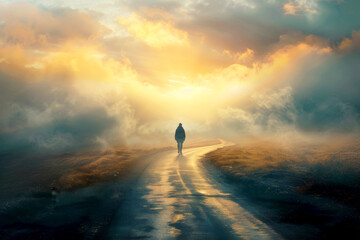 A person walking on a long road, symbolizing the journey of recovery from PTSD.