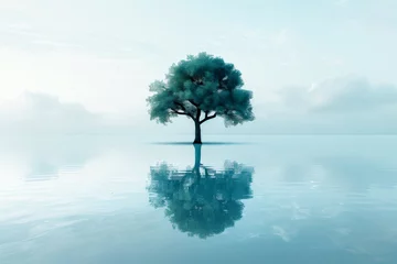Fototapete Rund A serene landscape with a single tree, symbolizing growth and recovery from PTSD. © Jane_S