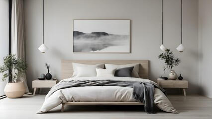 A modern and minimal bedroom, interior bedroom design.