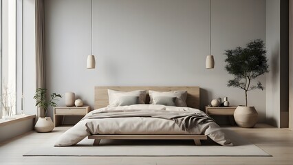 A modern and minimal bedroom, interior bedroom design.