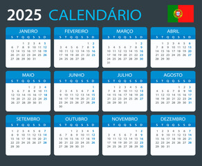 2025 Calendar Portugal - vector template graphic illustration - Portuguese version