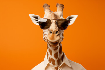 there is a giraffe wearing sunglasses and a shirt