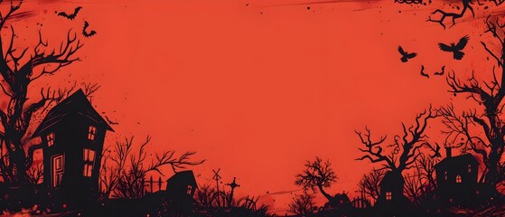 Spooky Halloween Background with Abstract Silhouettes and Blank Space