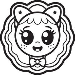 cute kawai sticker black and white illustration