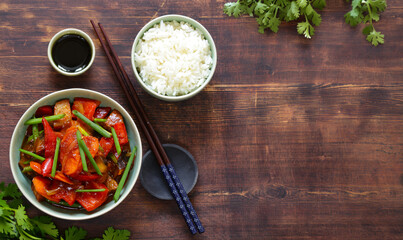 Asian style vegetables with rice and soy sauce
