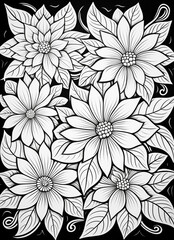 a black and white drawing of flowers on a black background