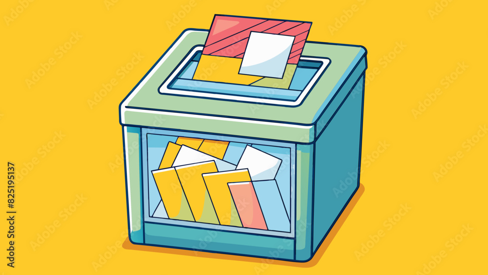Poster A ballot box with a clear plastic window displaying a stack of neatly folded cards representing voters choices.. Cartoon Vector.