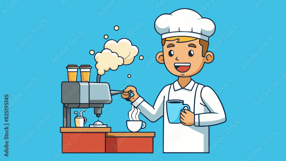 Poster a barista expertly steaming milk the sound of the frother creating a symphony of bubbles and the war