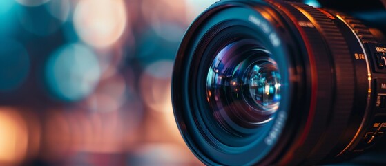 Fototapeta na wymiar Close-up of a camera lens with a blurred background.
