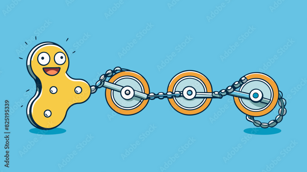 Poster A bike chain with a kink causing it to get stuck and prevent smooth pedal movement. The twisted and tangled links of the chain create friction and. Cartoon Vector.