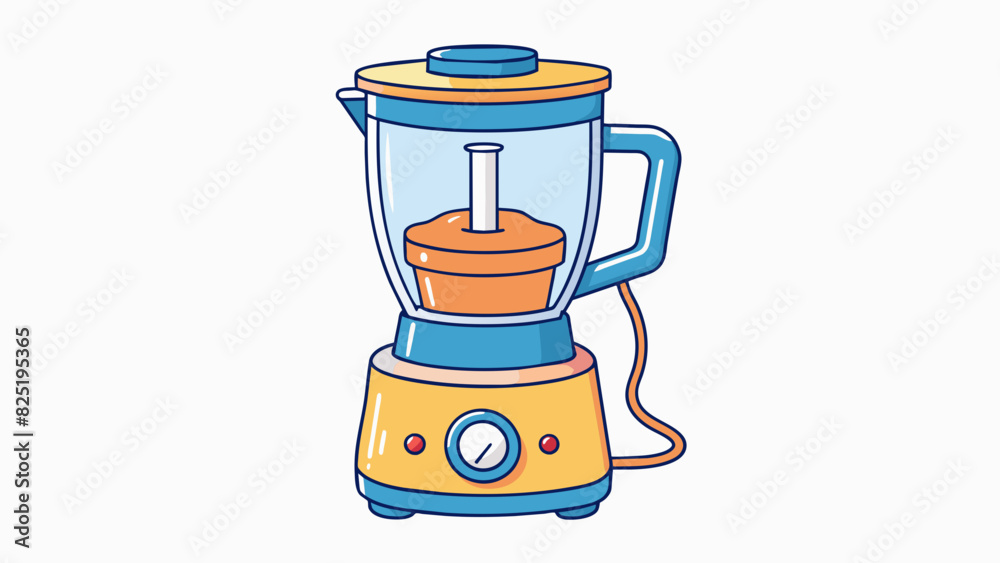 Poster A blender has a lid with a removable plug on the top allowing for ingredients to be added while the machine is running. This simple design feature. Cartoon Vector.