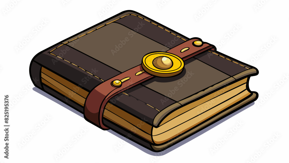 Poster a black leather journal with a single gold buckle on the front cover filled with lined pages for wri