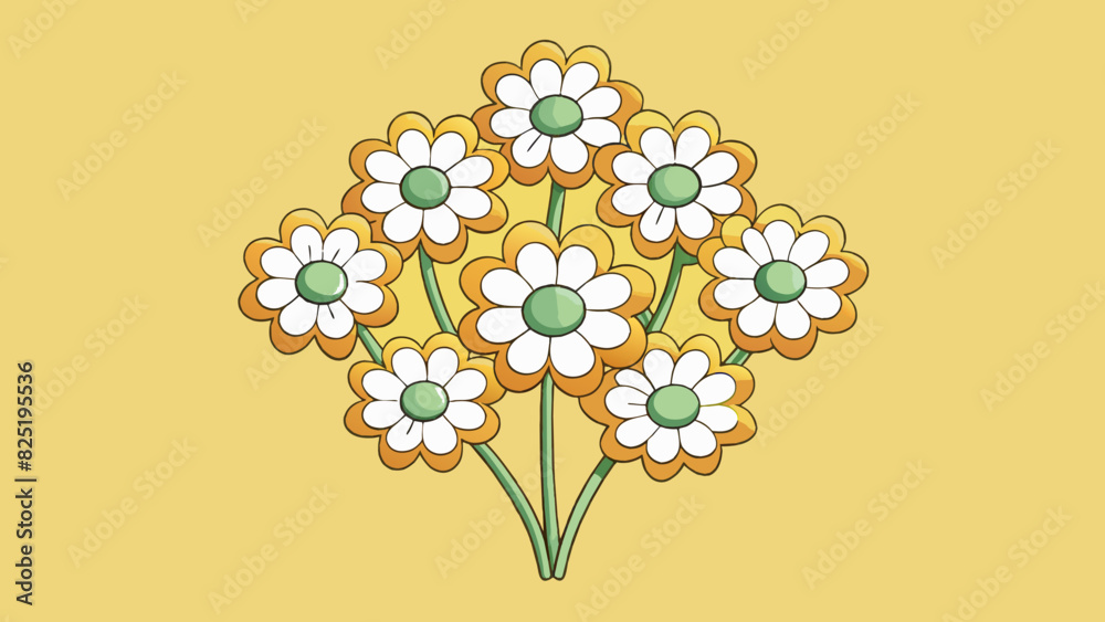 Poster A bouquet of nine flowers arranged in a circular pattern. Each flower is a different type with unique colors and textures coming together to create a. Cartoon Vector.