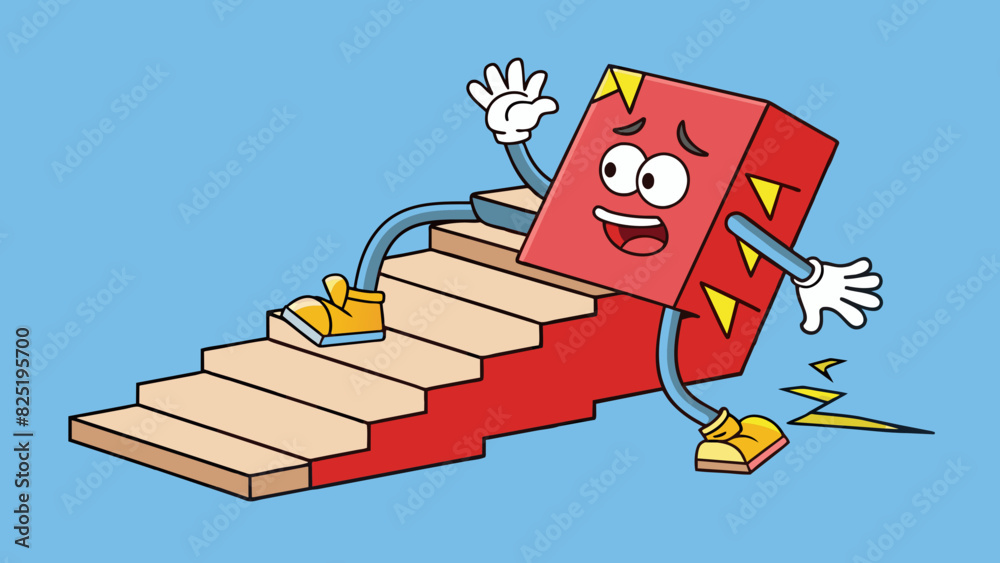 Poster A broken step on a flight of stairs posing the risk of tripping and falling while walking down.. Cartoon Vector.