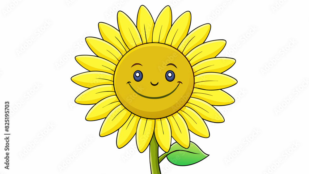 Poster a bright yellow sunflower with its large round face and long slender stem. its petals are soft to th