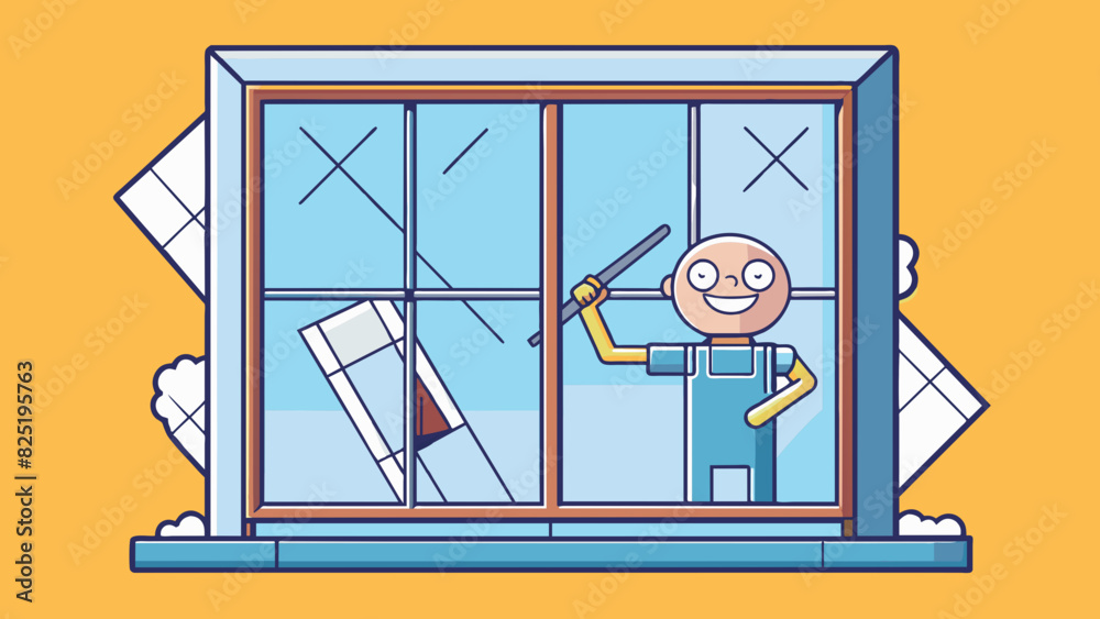 Aufkleber a broken window pane in a house is being rep with a new one. the new window is made of clear shatter