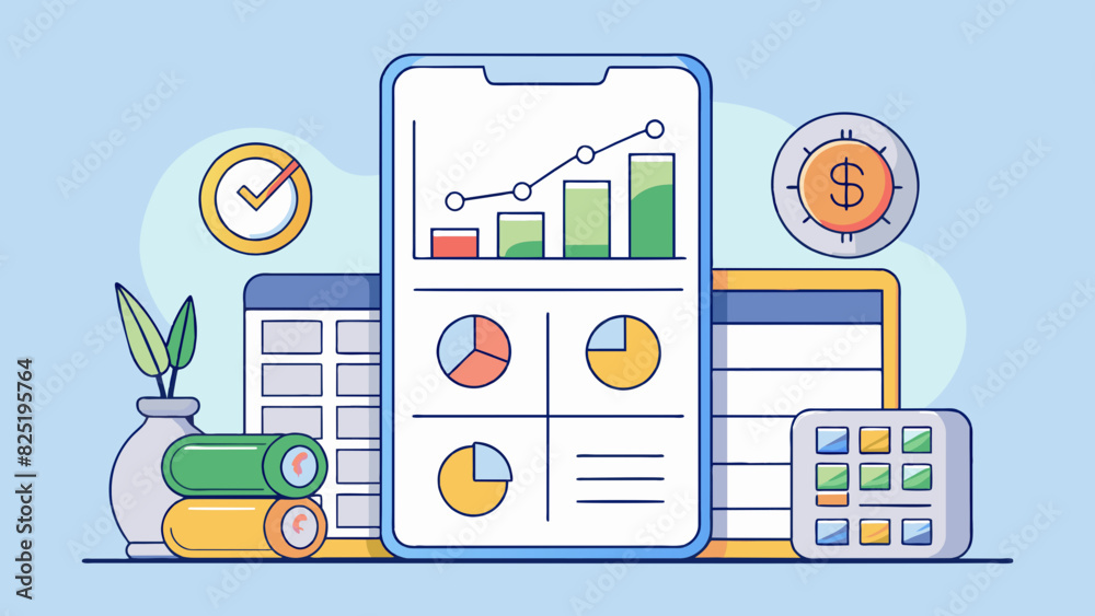 Poster A budgeting app This software is designed to help users manage their finances by tracking income expenses and savings. It has a simple interface with. Cartoon Vector.
