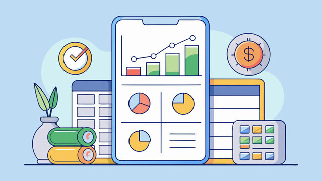 A budgeting app This software is designed to help users manage their finances by tracking income expenses and savings. It has a simple interface with. Cartoon Vector.