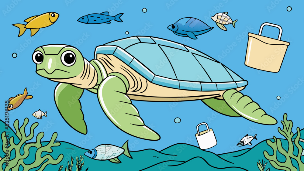 Poster a campaign to reduce plastic use a closeup image of a turtle swimming in the ocean surrounded by pla