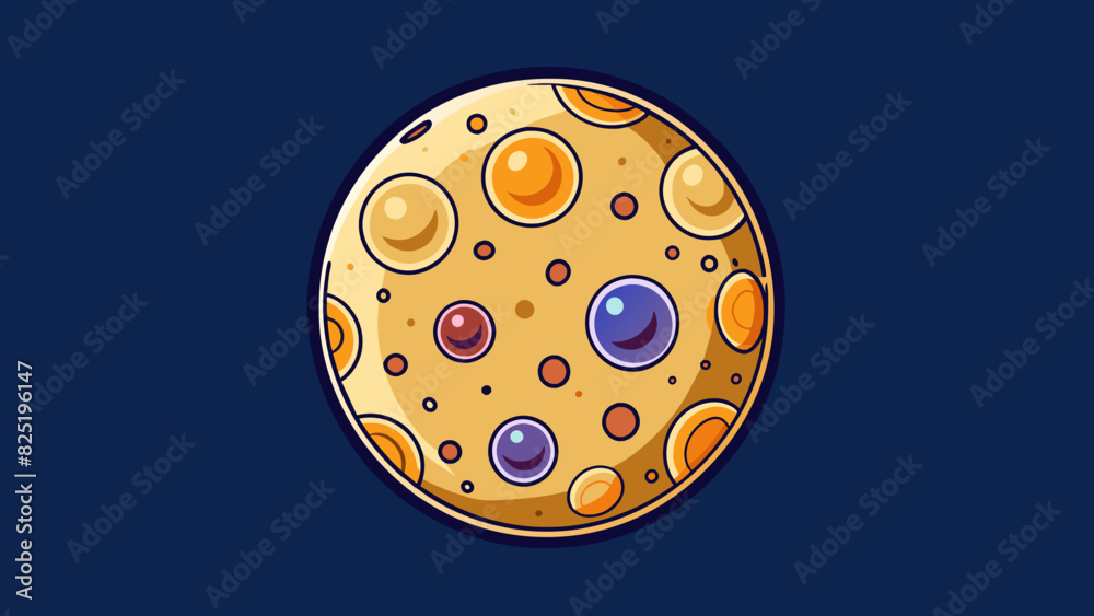 Sticker a celestial body adorned with various patterns of light and dark spots displayed against a dark back