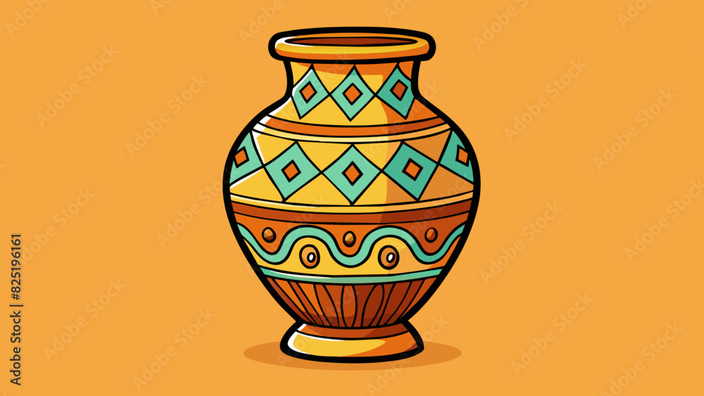 Poster A ceramic vase adorned with intricate patterns and glaze reflecting the skilled hand of the artist with its smooth and polished finish and its unique. Cartoon Vector.