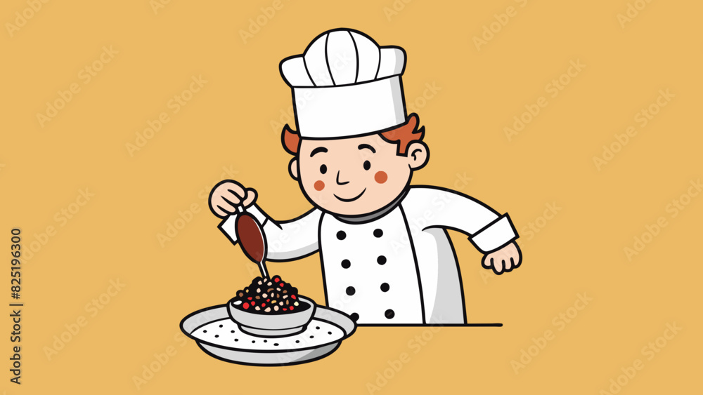 Poster a chef sprinkling black pepper onto a dish with a shaker labeled 1 teas. the degree refers to the am