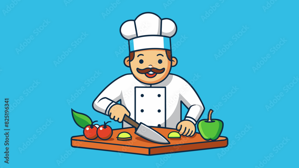 Poster A chef chopping vegetables on a ting board This skill requires a sharp knife proper technique and handeye coordination to accurately chop the. Cartoon Vector.