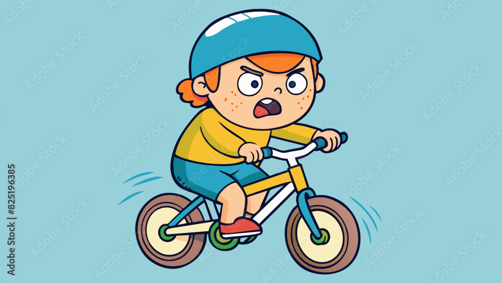 Poster a childs face filled with determination and concentration as they attempt to ride their bike without
