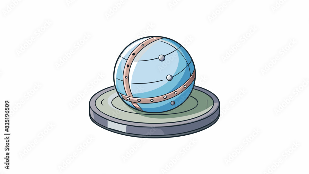 Poster A circular object about the size of a baseball with a shiny metallic surface and a weight of about 200 grams.. Cartoon Vector.