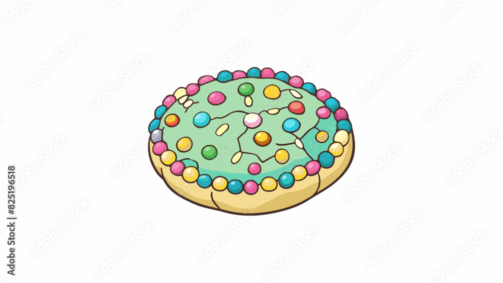 Poster A circular object made of soft plush material and filled with tiny beads. It has a colorful pattern on the surface and can be squeezed and manipulated. Cartoon Vector.