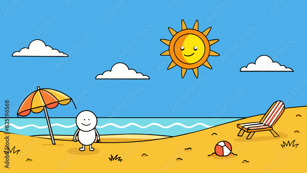 Poster A clear and cloudless sky signaling the anticipated sunny and warm weather for a day at the beach.. Cartoon Vector.