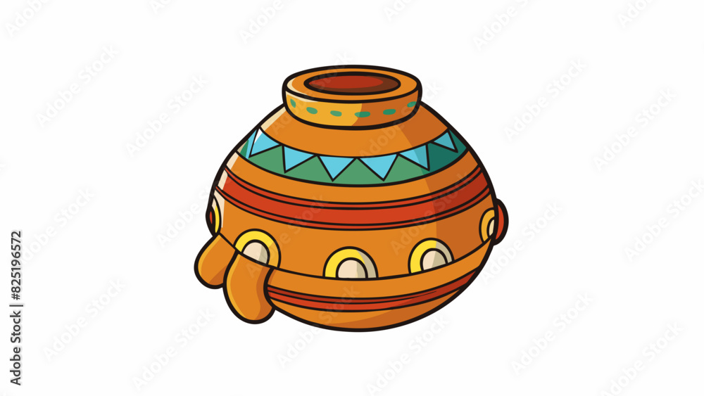 Poster A clay pot handshaped and fired in a kiln used to store food and water for a nomadic tribe.. Cartoon Vector.
