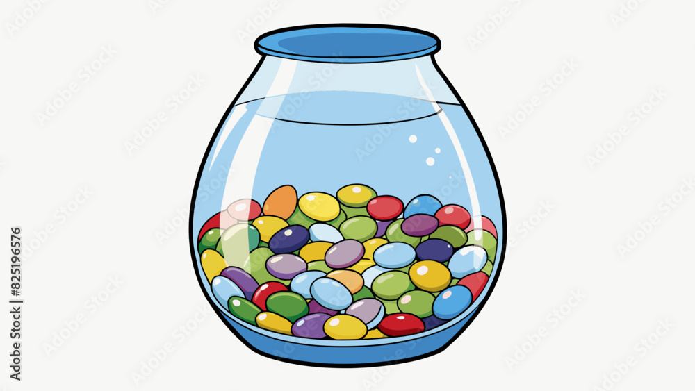 Poster A clear glass vase filled with water and colorful pebbles the playful mix of sizes and shapes creating an interesting visual effect.. Cartoon Vector.