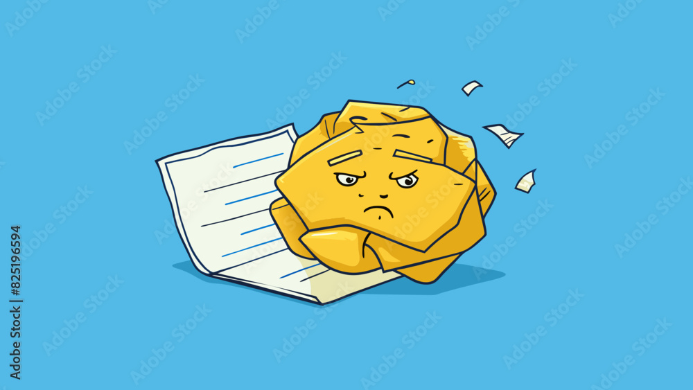 Poster A cled piece of paper with scribbled notes represents a negative attitude of disorganization and lack of motivation.. Cartoon Vector.